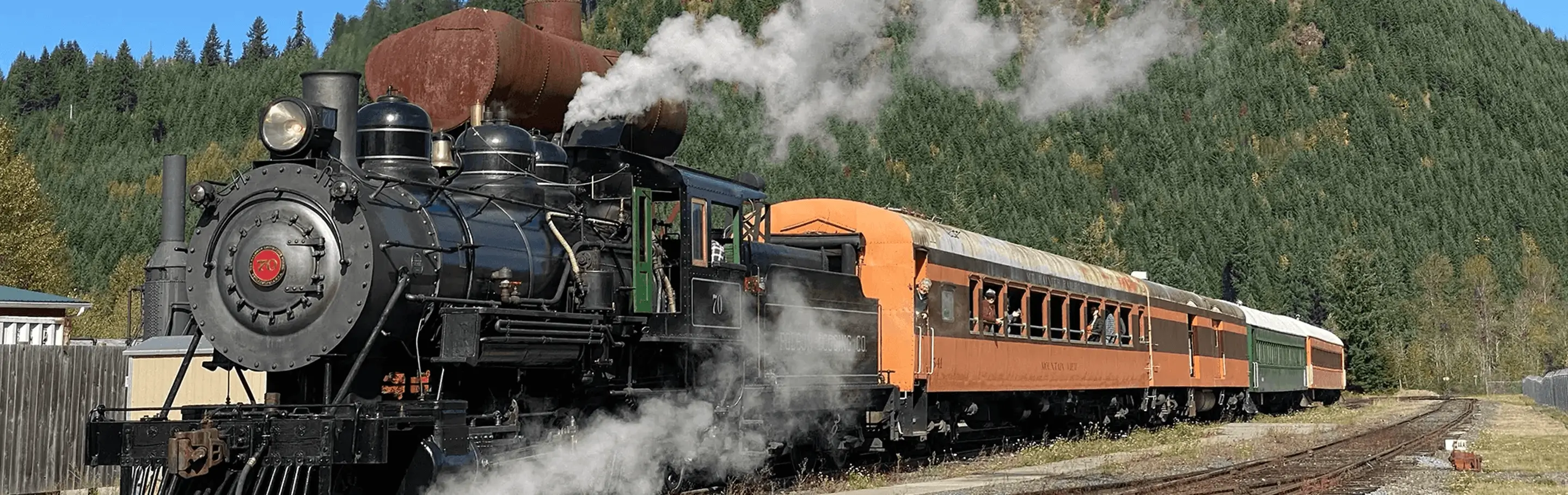 Polson 70 Steam Engine from Mt. Rainer Rail Road in front of Mountains