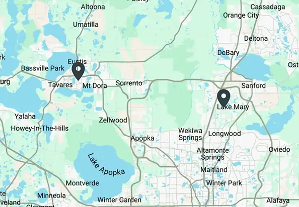 Google Map showing both Innovative Foot & Ankle Locations in Mt. Dora and Lake Mary