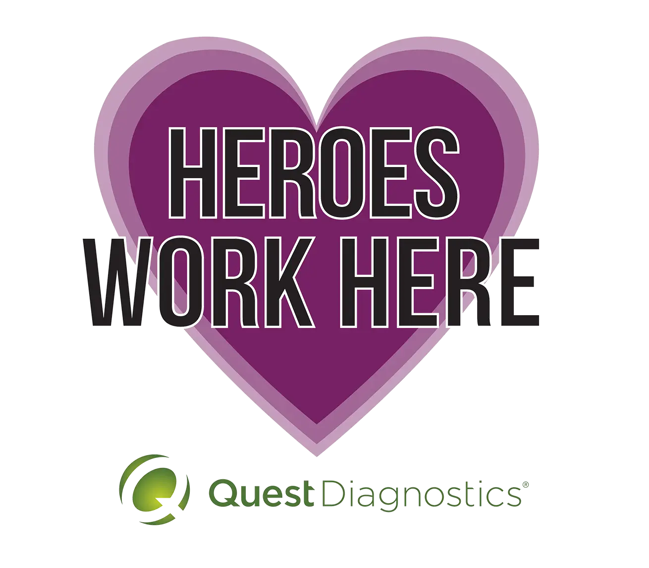 Quest Diagnostic's Heroes Work Here Logo with Purple Heart